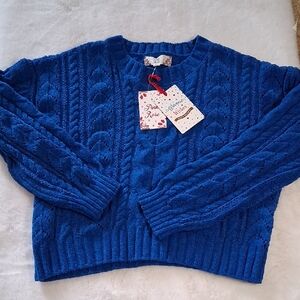 Pink Rose Blue Cable Knit Sweater